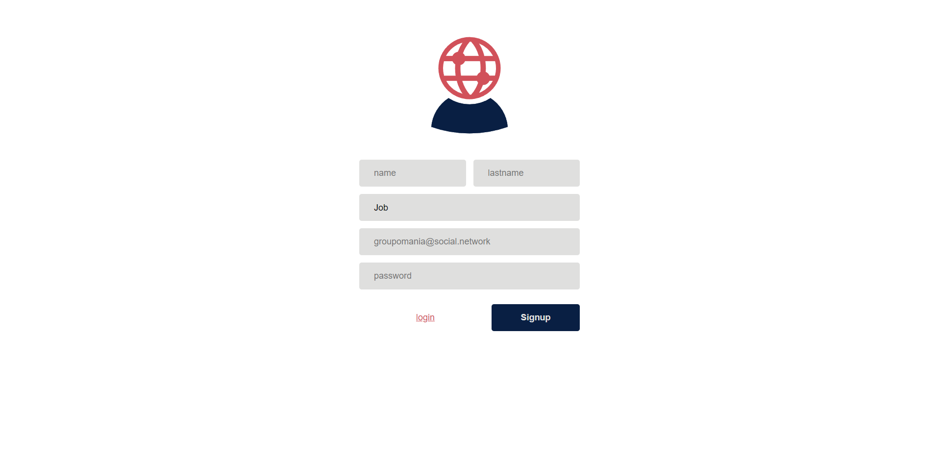 Page de connection de groupomania